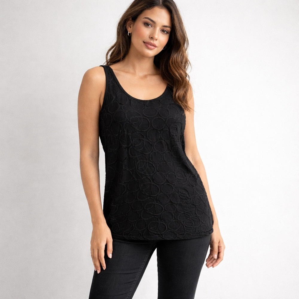 Ann Taylor Tank Top Women's size Large Black Ruffle Minimalist Cotton Modal